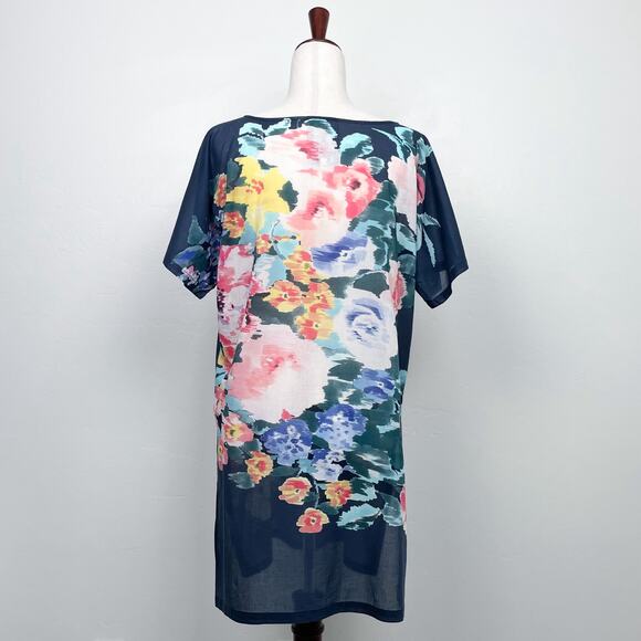 Johnny Was Blue Floral Cotton Side Slit Tunic Top - Picture 7 of 9